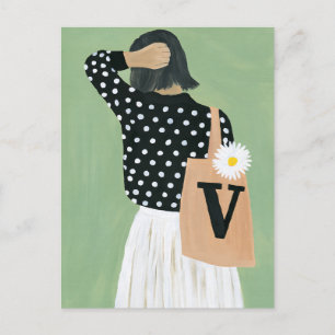Carte Postale Femme en noir et blanc à pois