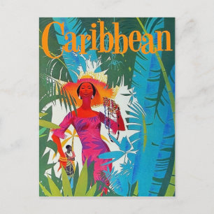 Carte Postale Femme en promenade sur une île des Caraïbes, vinta