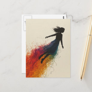Carte Postale Femme en robe arc-en-ciel