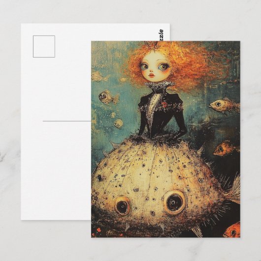 Carte Postale Femme en robe de poisson-globe mode (Devant / Derrière)