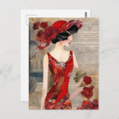 Carte Postale Femme en robe rouge (Devant / Derrière)