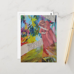 Carte Postale Femme en robe rouge Collage