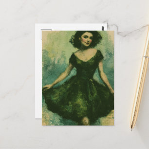 Carte Postale Femme en robe verte