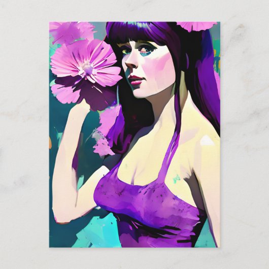 Carte Postale Femme en robe violette (Devant)