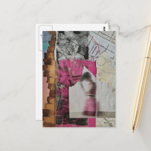 Carte Postale femme en rose collage abstrait