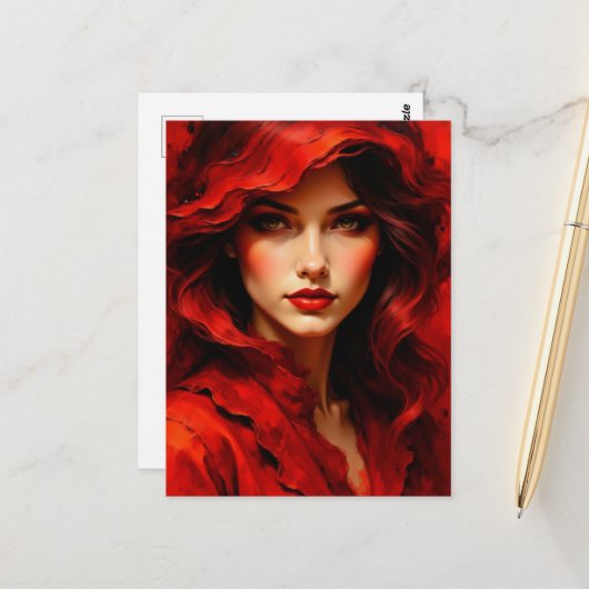 Carte Postale Femme en Rouge (Devant/Arrière en situation)