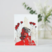 Carte Postale Femme en rouge avec des roses rouges (Debout devant)