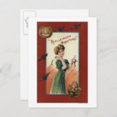 Carte Postale Femme en vert robe Peeling Pomme (Devant / Derrière)