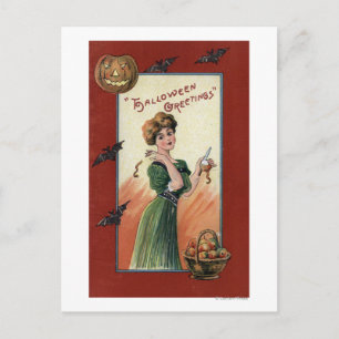 Carte Postale Femme en vert robe Peeling Pomme