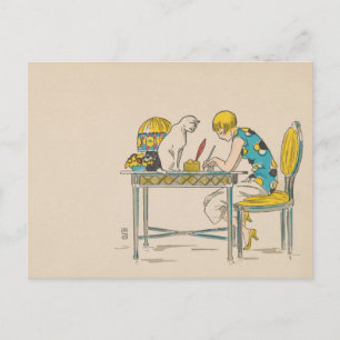 Carte postale - Femme et chat - Artiste français