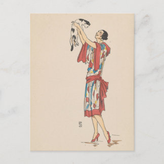 Carte postale - femme et chat - artiste français