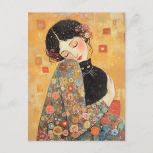 Carte Postale Femme et chat inspirés par Klimt
