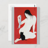 Carte Postale Femme et chat noir, Takahashi Shotei (Devant / Derrière)