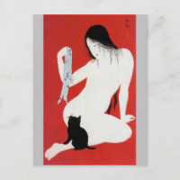 Femme et chat noir, Takahashi Shotei