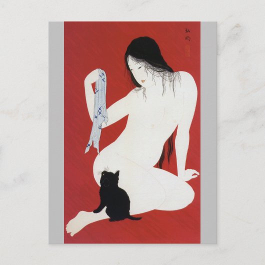 Carte Postale Femme et chat noir, Takahashi Shotei (Devant)
