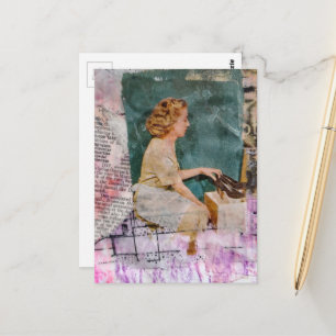 Carte Postale Femme et chaussures Collage de médias mixtes 