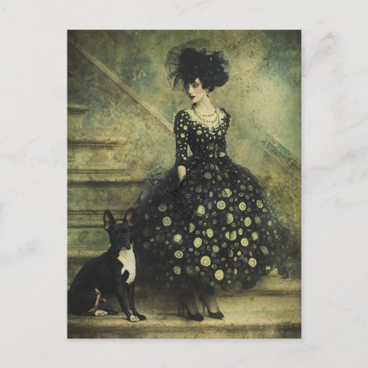 Carte Postale Femme et chien dans l'escalier (Devant)