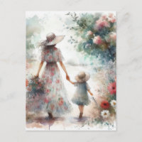 Femme et enfant dans un jardin de fleurs pour la f