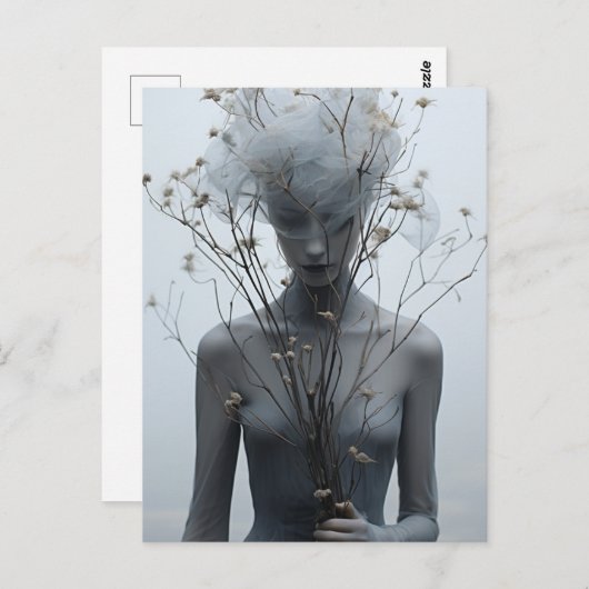 Carte postale Femme et Fleurs Blanches (Devant / Derrière)