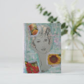 Carte Postale Femme et fleurs Coiffure rétro Collage (Debout devant)