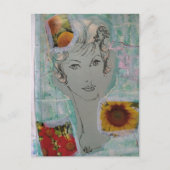 Carte Postale Femme et fleurs Coiffure rétro Collage (Devant)