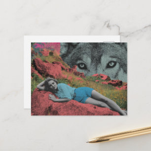 Carte Postale Femme et loup dans la nature