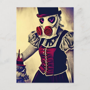 Carte Postale Femme et marionnette en Masque à gaz