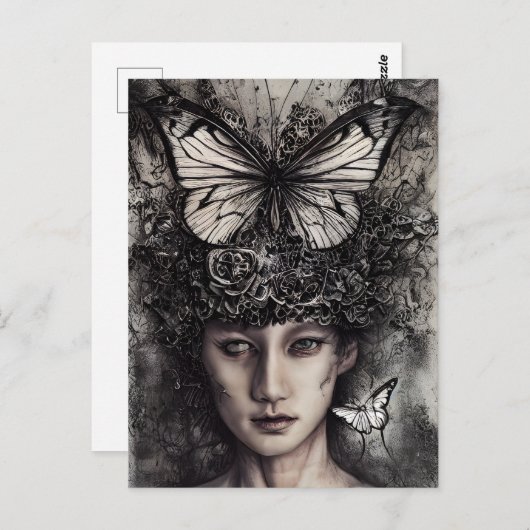Carte Postale Femme et papillons (Devant / Derrière)