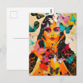 Carte Postale Femme et papillons Médias mixtes (Devant / Derrière)