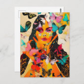 Carte Postale Femme et papillons Médias mixtes (Devant / Derrière)