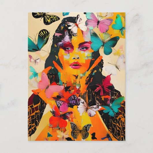 Carte Postale Femme et papillons Médias mixtes (Devant)