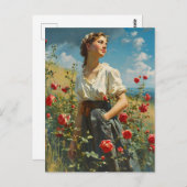 Carte Postale Femme et rose Vintage (Devant / Derrière)