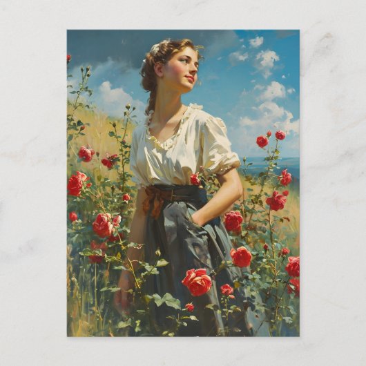 Carte Postale Femme et rose Vintage (Devant)