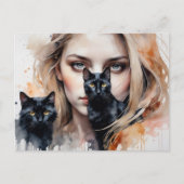 Carte Postale Femme et son chat noir, Point de passage (Devant)