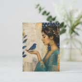 Carte Postale Femme et un oiseau bleu (Debout devant)