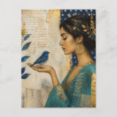 Carte Postale Femme et un oiseau bleu (Devant)