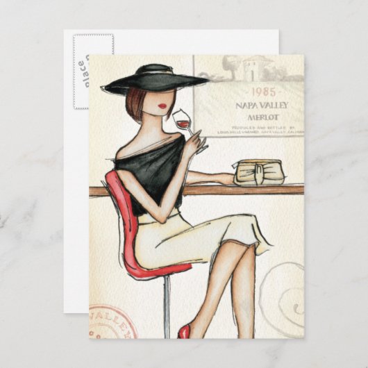 Carte Postale Femme et verre à vin (Devant / Derrière)