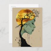 Carte Postale Femme éthérée dans la lune silhouette arborée (Devant / Derrière)