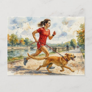 Carte Postale Femme faisant du jogging avec un chien,