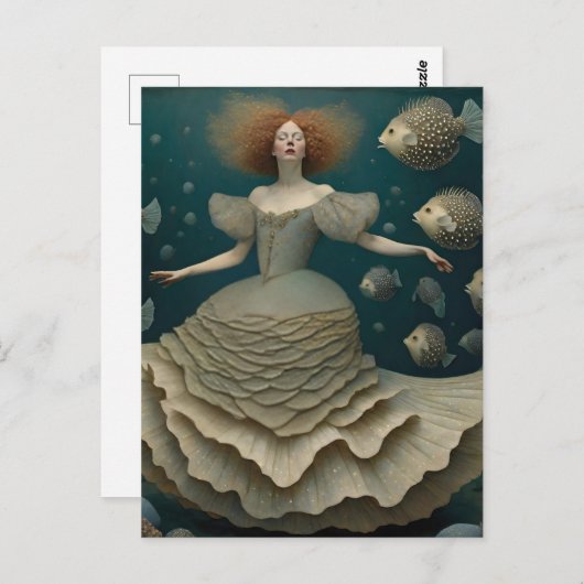 Carte Postale Femme Fantastique en Robe Élégante Sous l'Océan (Devant / Derrière)