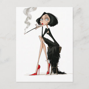 Carte Postale Femme Fatale Glamour en Noir et Rouge