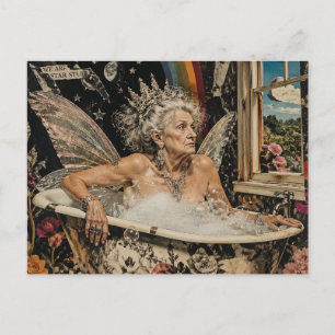 Carte Postale Femme fée âgée dans un bain collage d'étoiles