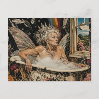 Carte Postale Femme fée âgée dans un bain collage d'étoiles