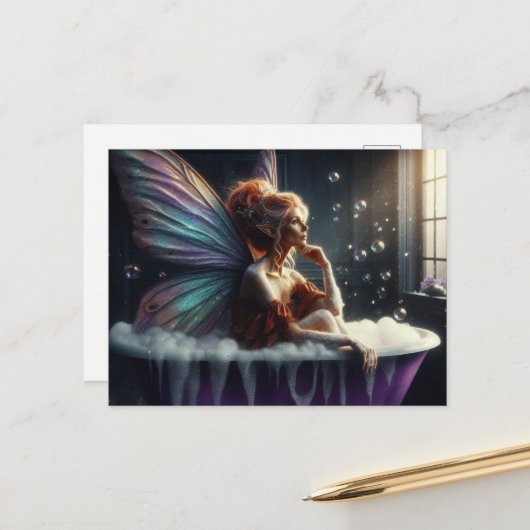 Carte Postale Femme fée dans le bain de bulles (Devant/Arrière en situation)