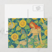 Carte Postale Femme-fille de fleurs dans le jardin de tournesol (Devant / Derrière)