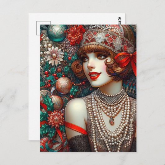 Carte Postale Femme Flapper de Noël Magnifique (Devant / Derrière)