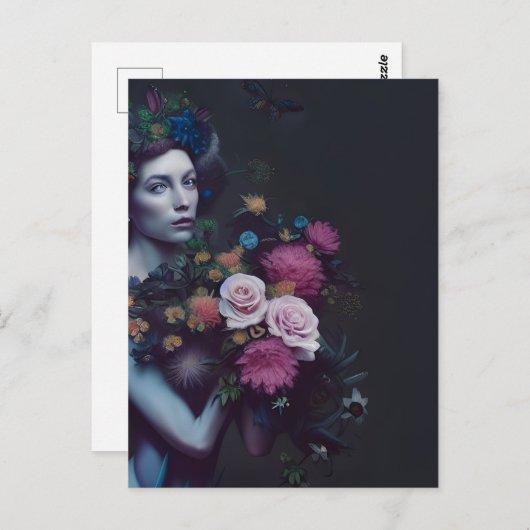 Carte postale Femme Florale foncée (Devant / Derrière)