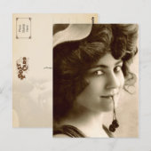 Carte Postale Femme française vintage avec des cerises sucrées (Devant / Derrière)