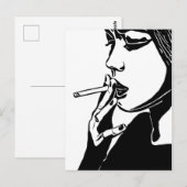 Carte Postale Femme Fumer Abstrait Noir et blanc Art original (Devant / Derrière)