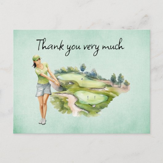 Carte Postale Femme golfeuse sur parcours de golf (Devant)